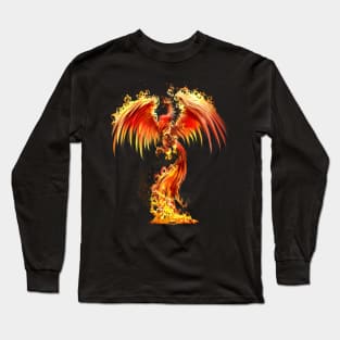 Fantasy Orange Fire Phoenix Rises From The Fiery Ashes Long Sleeve T-Shirt